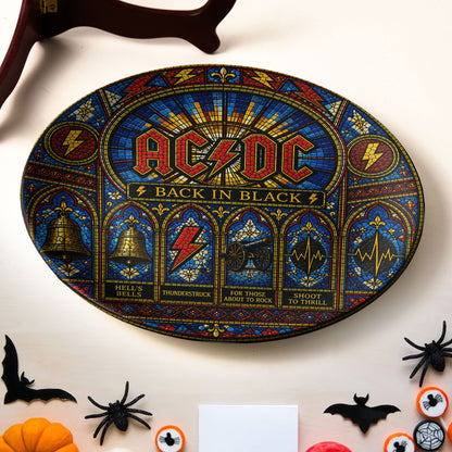 AC/DC Stained Glass Decorative Ceramic Plate – Back in Black Inspired Music Collector Plate, Rock Band Wall Art Gift for Fans
