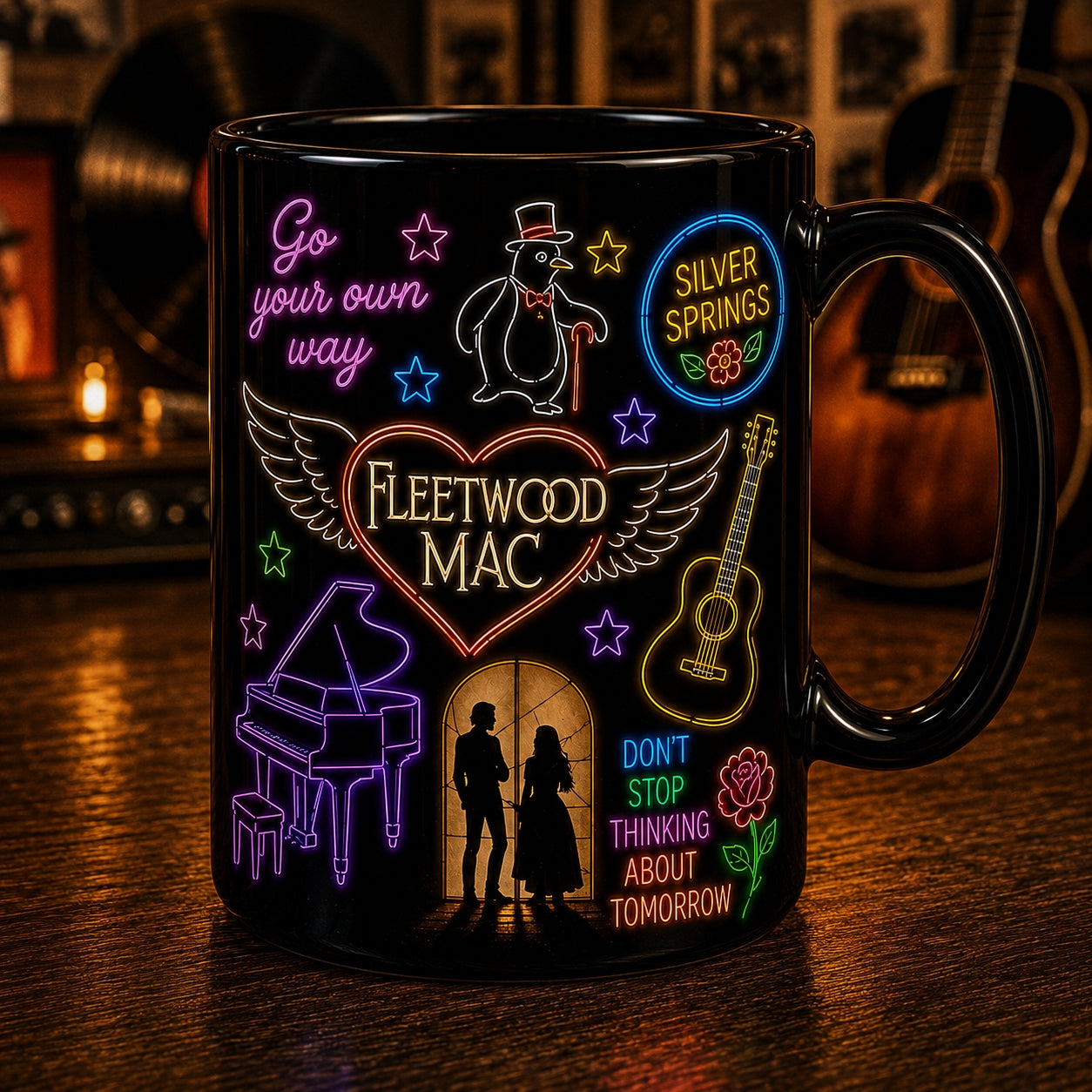 Fleetwood Mac Ceramic Mug – Retro Neon Light Go Your Own Way Music Fan Gift
