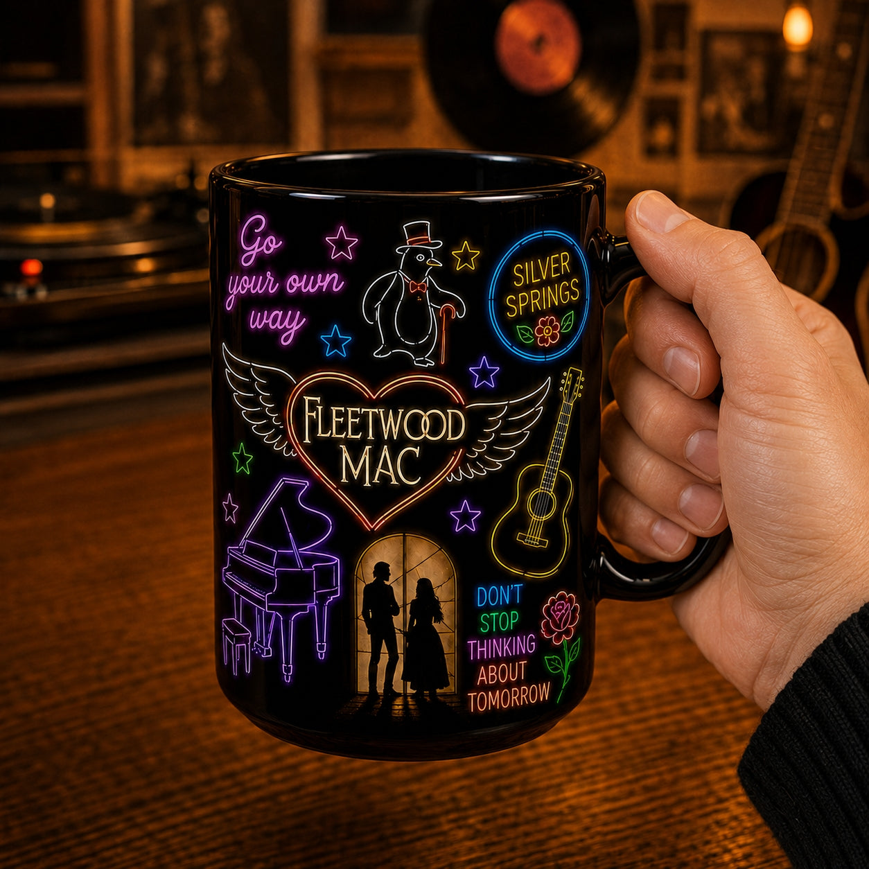 Fleetwood Mac Ceramic Mug – Retro Neon Light Go Your Own Way Music Fan Gift