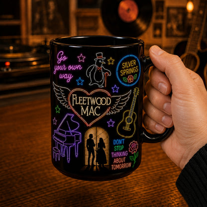 Fleetwood Mac Ceramic Mug – Retro Neon Light Go Your Own Way Music Fan Gift