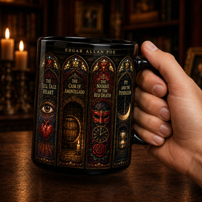 Edgar Allan Poe Stained Glass Mug, Gothic Literary Coffee Mug, Raven Inspired Mug