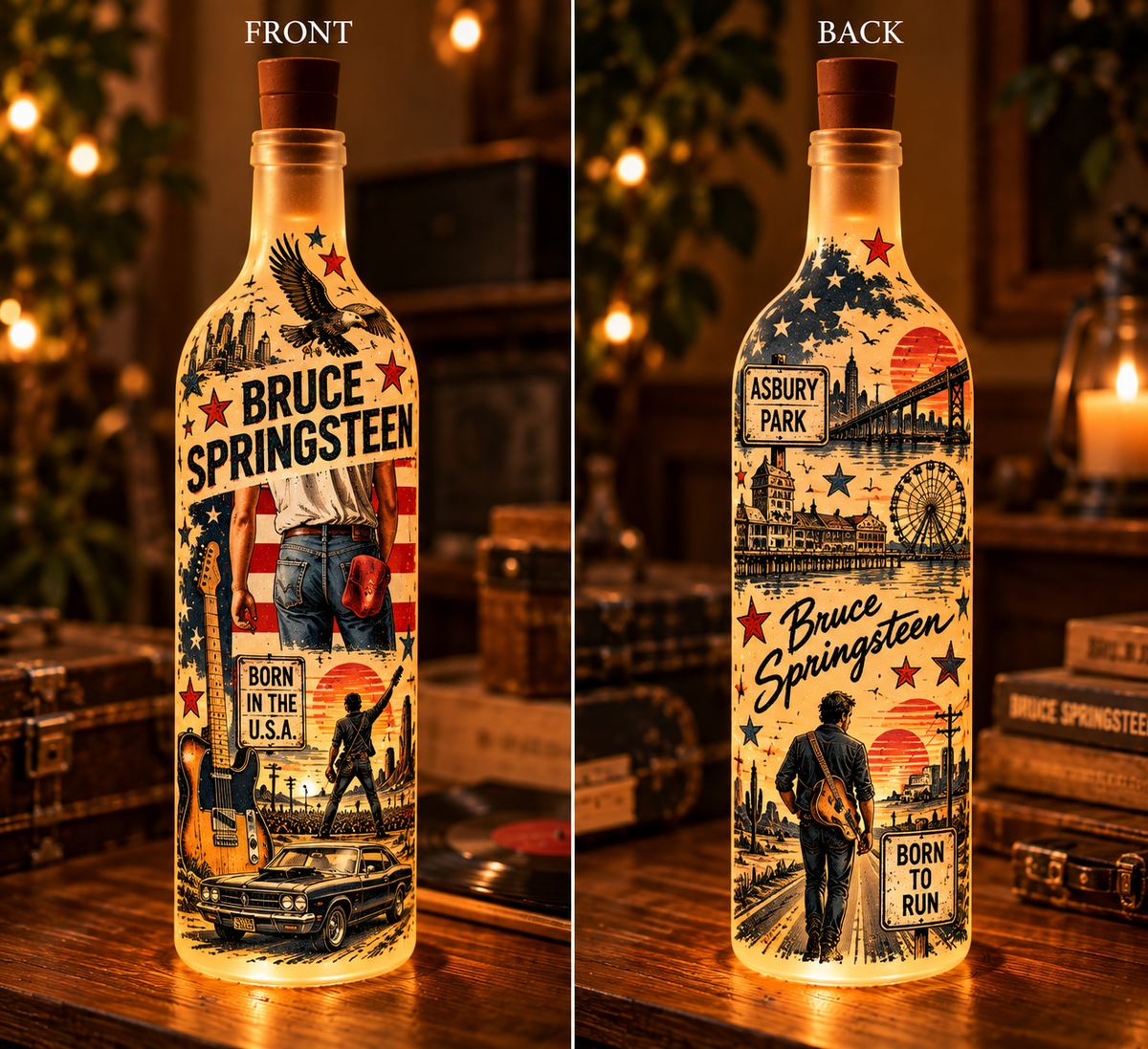 Bruce Springsteen Lighted Bottle Lamp, Born to Run Music Decor, The Boss Fan Gift, Rock Music Night Light, Asbury Park Home Decor