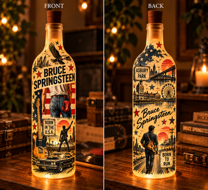Bruce Springsteen Lighted Bottle Lamp, Born to Run Music Decor, The Boss Fan Gift, Rock Music Night Light, Asbury Park Home Decor