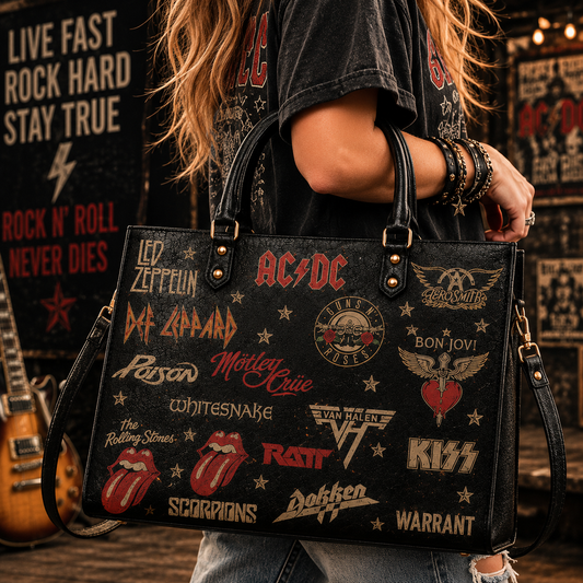 Classic Rock Legends Leather Handbag – Vintage Rock Band Shoulder Tote Bag for Music Lovers