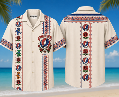 Grateful Dead Hawaiian Shirt - Unisex Steal Your Face Skull Logo 1965 Button Up
