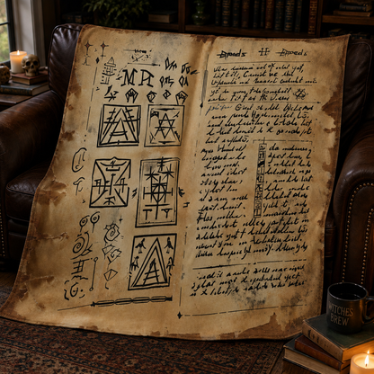 Runic Magic Text Sherpa, Occult Grimoire Throw Blanket, HP Lovecraft Cosmic Horror Bedding