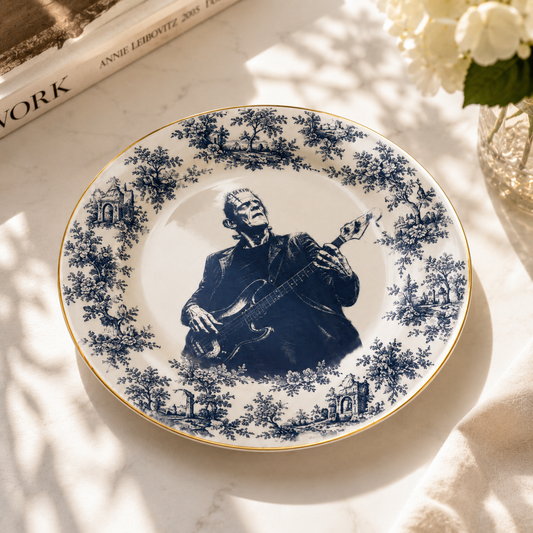 Frankenstein Ceramic Jewelry Dish – Vintage Blue Floral Gothic Trinket Tray
