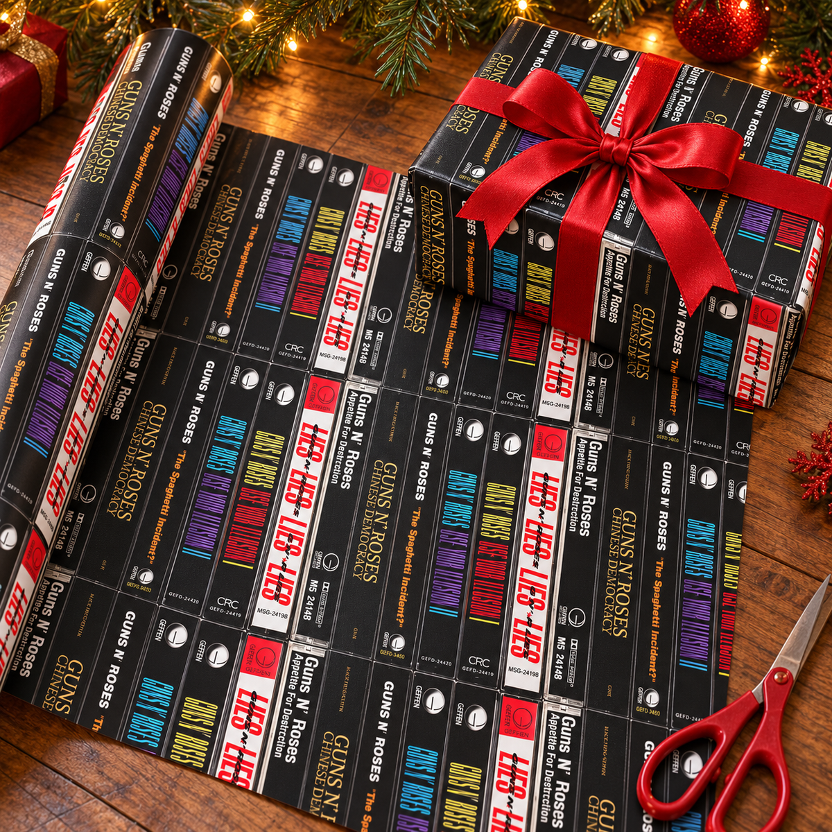 Guns N' Roses Cassette Spines Wrapping Paper - Hard Rock Band Vintage Audio Tape Gift Wrap