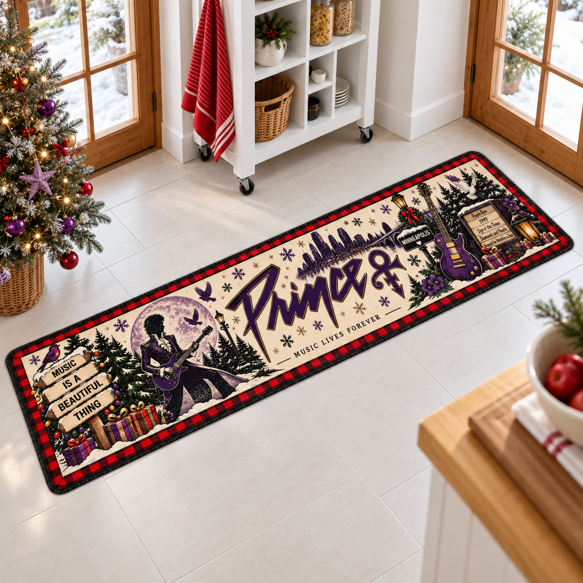 Prince Christmas Runner Rug, Purple Rain Holiday Kitchen Runner, Minneapolis Music Lover Christmas Decor, Prince Fan Gift