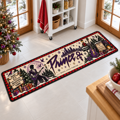 Prince Christmas Runner Rug, Purple Rain Holiday Kitchen Runner, Minneapolis Music Lover Christmas Decor, Prince Fan Gift