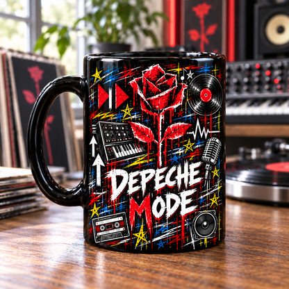 Depeche Mode Graffiti Mug, Violator Rose Street Art Coffee Cup, Synth Pop Alternative Music Gift