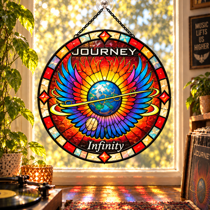Journey Suncatcher, 9 Album Stained Glass Window Hanging, Infinity Escape Frontiers Classic Rock Music Gift