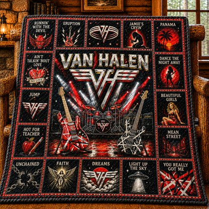 Van Halen Hard Rock Quilt Blanket – Frankenstrat Guitar Journey In Every Stitch