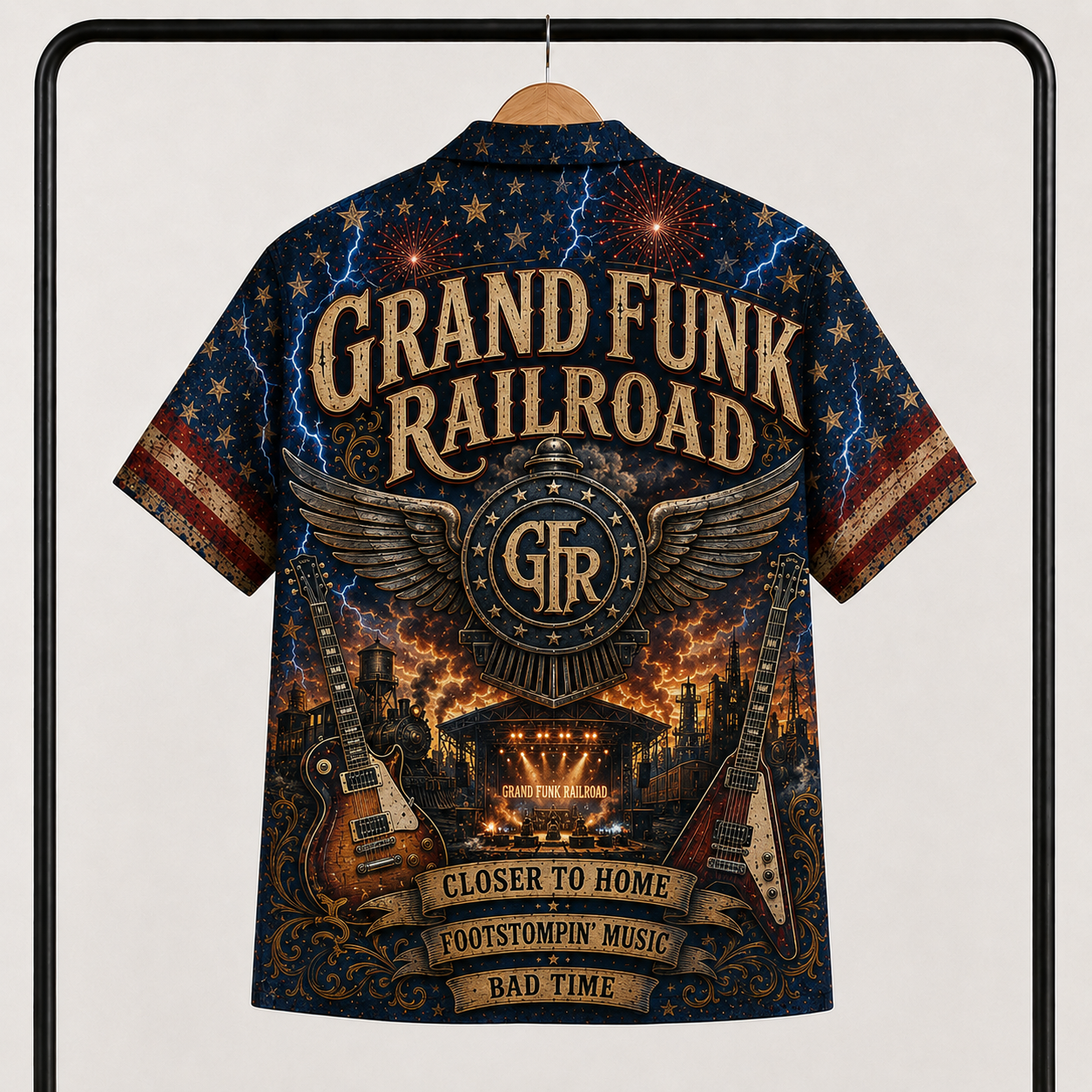 Grand Funk Railroad Hawaiian Shirt - American Classic Rock Band All Over Print AOP Button Up Shirt for Rock Music Fans