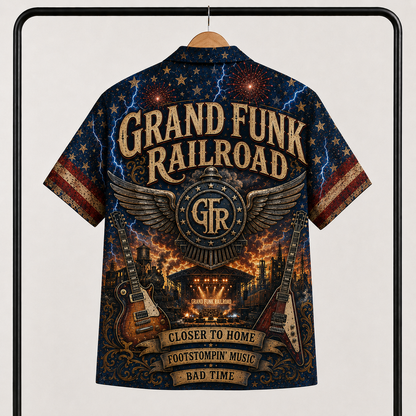 Grand Funk Railroad Hawaiian Shirt - American Classic Rock Band All Over Print AOP Button Up Shirt for Rock Music Fans