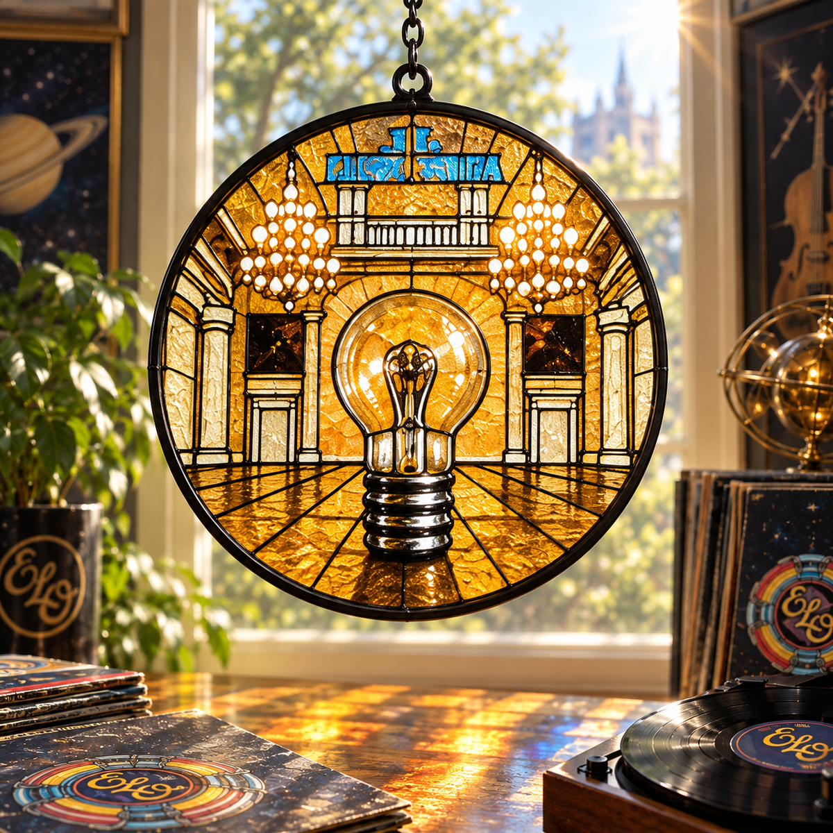 Electric Light Orchestra Suncatcher Set, 12 Stained Glass Album Window Hangings, ELO Classic Rock Music Gift