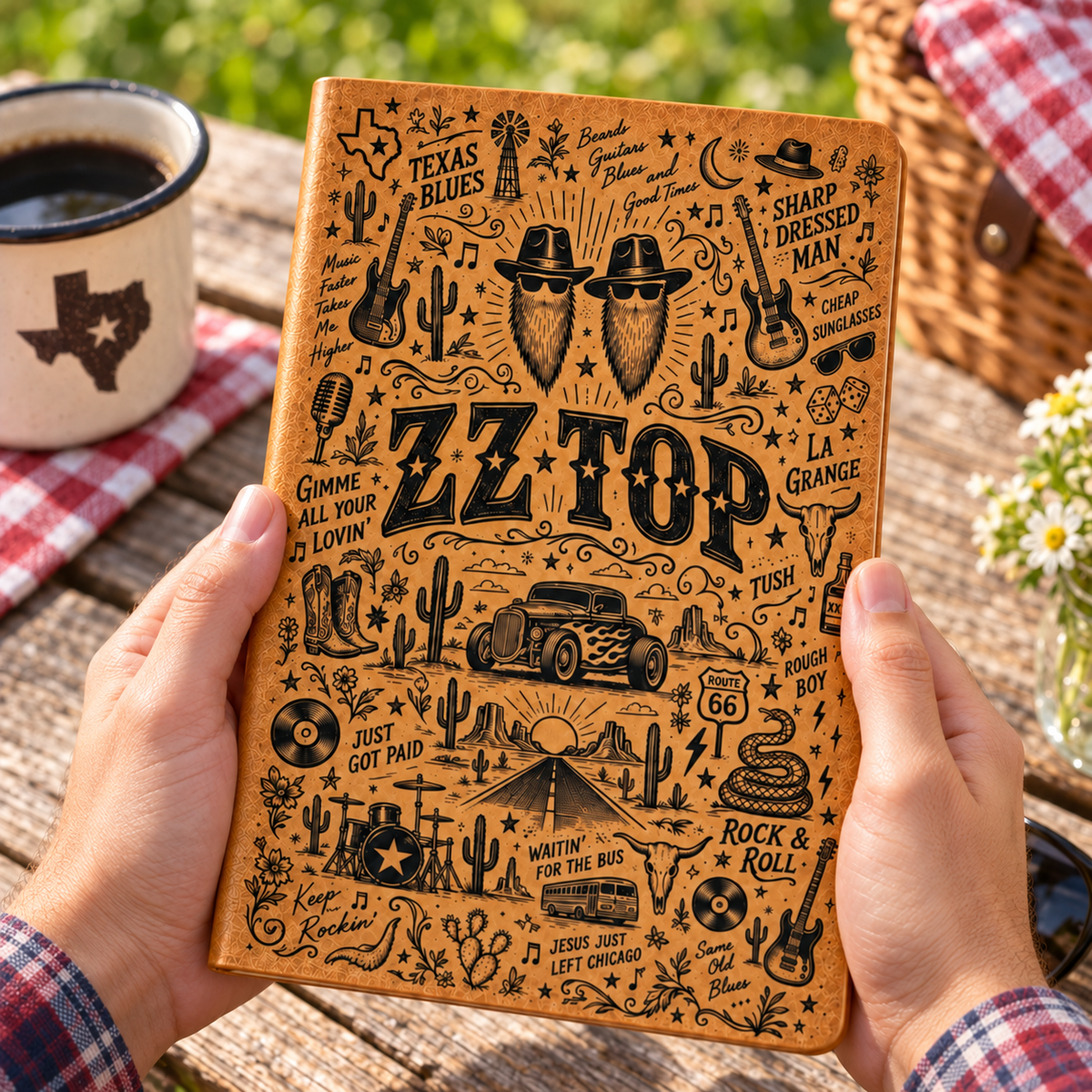 ZZ Top Vintage Leather Journal – Texas Blues Classic Rock Music Notebook & Diary