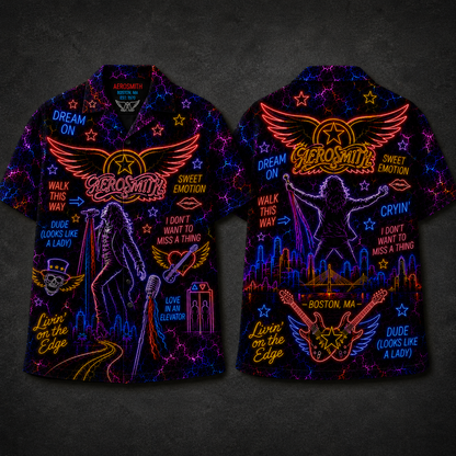Aerosmith Hawaiian Shirt - Unisex Front Back Neon Light Dream On Button Up