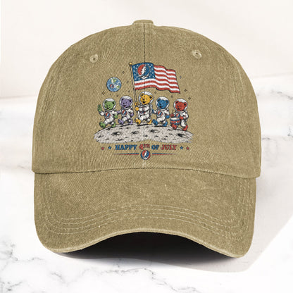 Grateful Dead Happy 4th Of July Dancing Bears Astronaut Patriotic Denim Cap – Retro Vintage Dad Cap Gift For Dad (With Box)