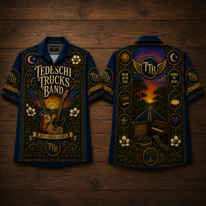 Tedeschi Trucks Band Stained Glass Hawaiian Shirt - Unisex Winged TTB Logo Button Up