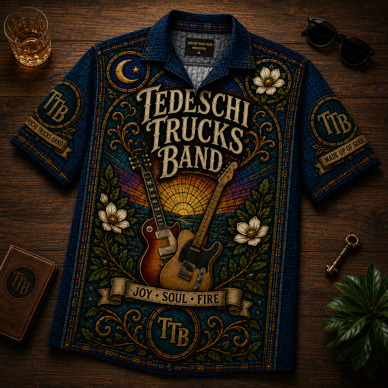 Tedeschi Trucks Band Stained Glass Hawaiian Shirt - Unisex Winged TTB Logo Button Up
