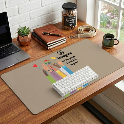 Imagine All The People Living Life In Peace Desk Mat – Non-slip Home Office Gift Keyboard Pad Birthday Gift Pride