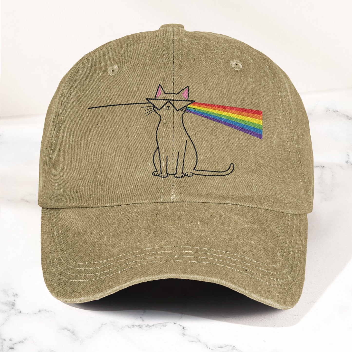 Pink Floyd Inspired Rainbow Prism Cat Pride Vintage Denim Cap – Retro Dad Cap (With Box)