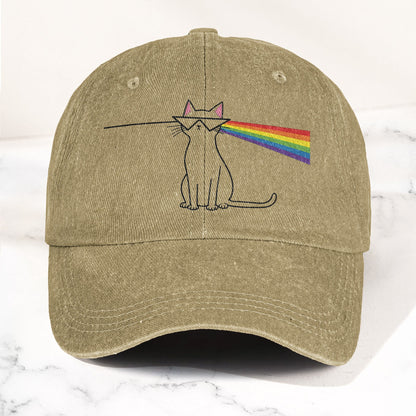 Pink Floyd Inspired Rainbow Prism Cat Pride Vintage Denim Cap – Retro Dad Cap (With Box)