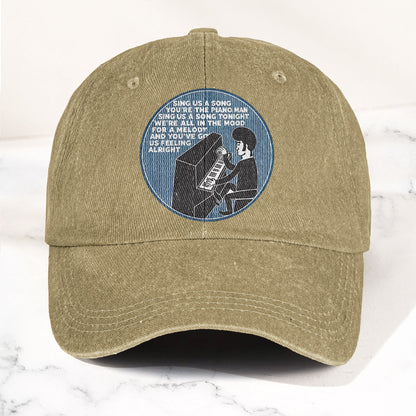 Billy Joel Piano Man Sing Us A Song Lyrics Vintage Graphic Denim Cap – Retro Vintage Dad Cap Gift For Dad (With Box)