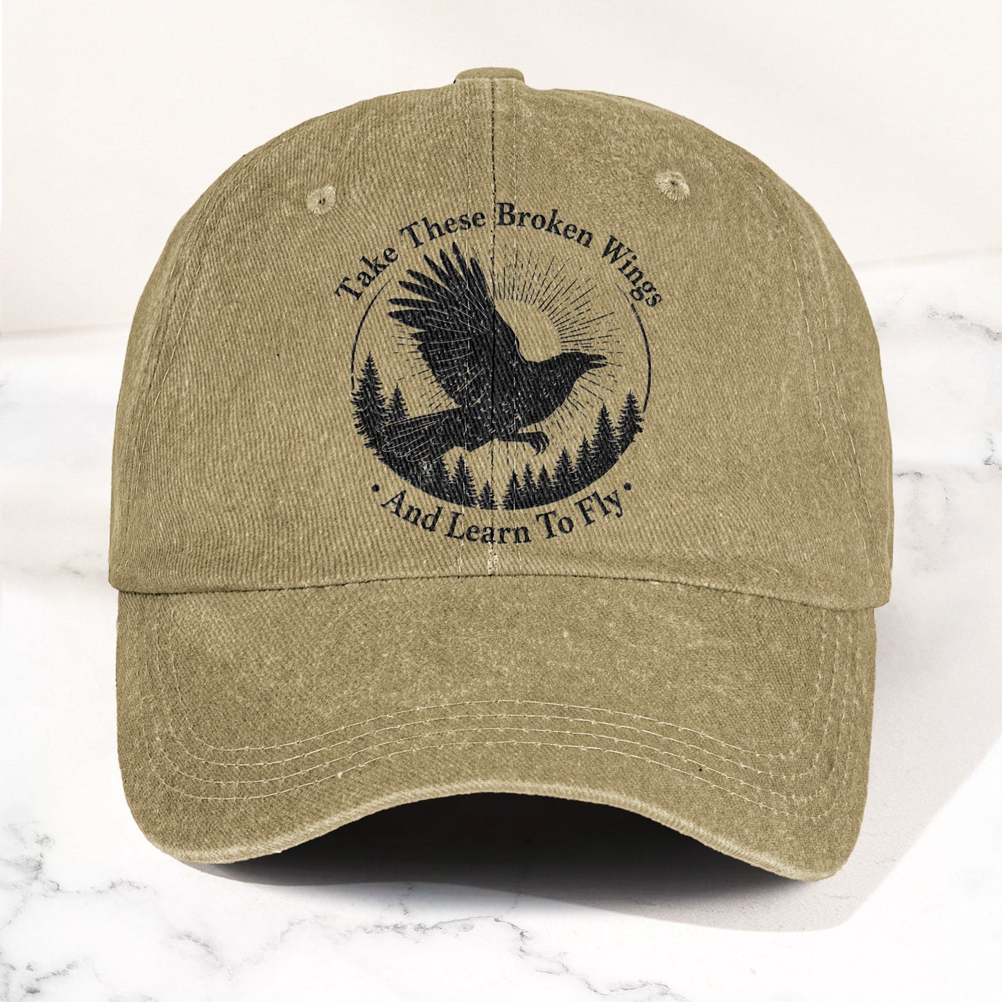 Broken Wings Take These Broken Wings And Learn To Fly Denim Cap – Retro Vintage Dad Cap Gift For Dad (With Box)