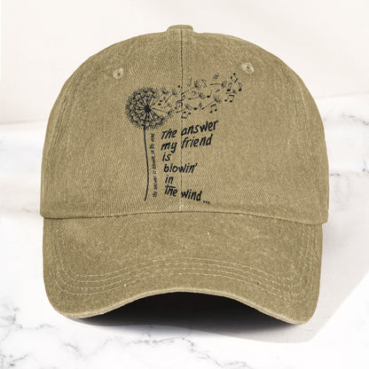 Bob Dylan Blowin In The Wind Dandelion Lyrics Folk Music Merch Denim Cap – Retro Vintage Dad Cap Gift For Dad (With Box)