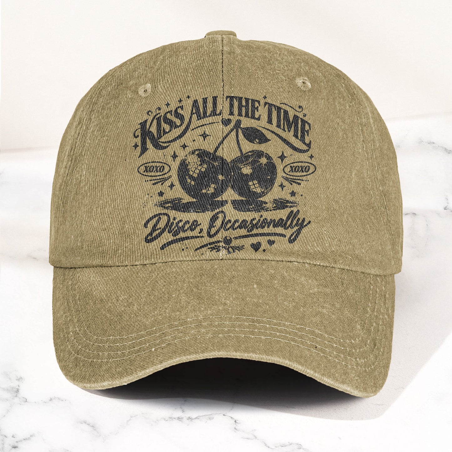 Harry Styles Illustration Merch Kiss All The Time Cherries Disco Ball Denim Cap – Retro Vintage Dad Cap Gift For Dad (With Box)