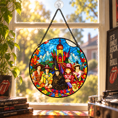 The Rolling Stones Iconic Album Stained Glass Sun Catcher – Retro Rock Music Window Hanging Gift for Fans