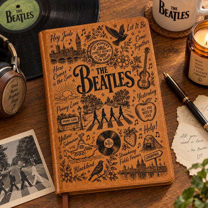 The Beatles Vintage Vegan Leather Notebook – Classic Rock Abbey Road Journal & Diary