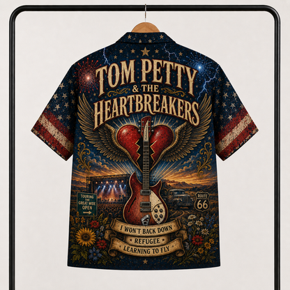 Tom Petty Hawaiian Shirt - Unisex Winged Heart Rickenbacker Guitar Button Up