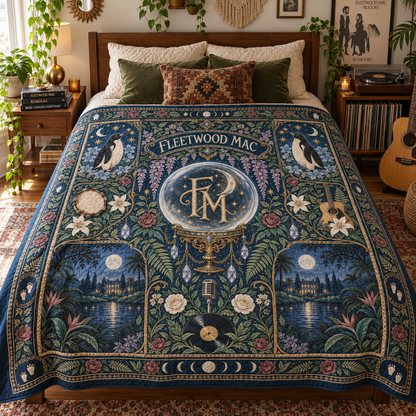 Fleetwood Mac Sherpa Blanket, Rumours Heritage Pattern Blanket, Vintage Rock Band Bedding, Fleetwood Mac Fan Gift