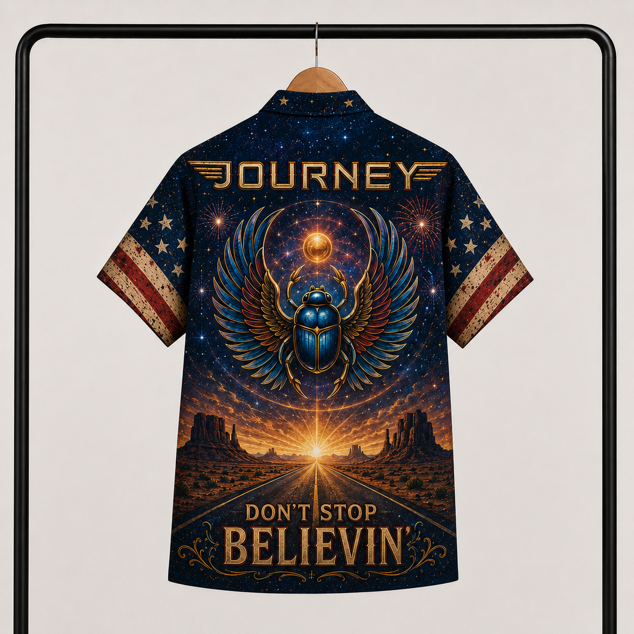 Journey Band Hawaiian Shirt - Unisex Winged Scarab Don't Stop Believin' Button Up