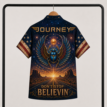 Journey Band Hawaiian Shirt - Unisex Winged Scarab Don't Stop Believin' Button Up
