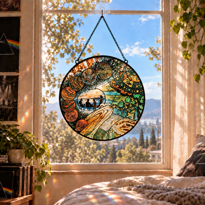 Pink Floyd Album Stained Glass Suncatcher - Psychedelic Rock Music Window Hanging Gift for Fans