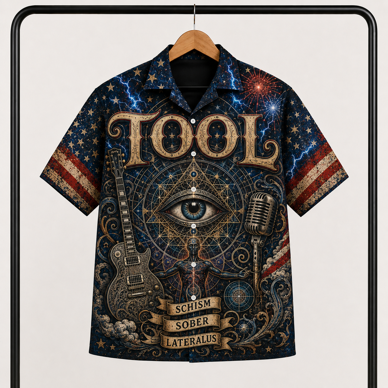 Tool Band Hawaiian Shirt - Unisex Vintage Third Eye Sacred Geometry Button Up