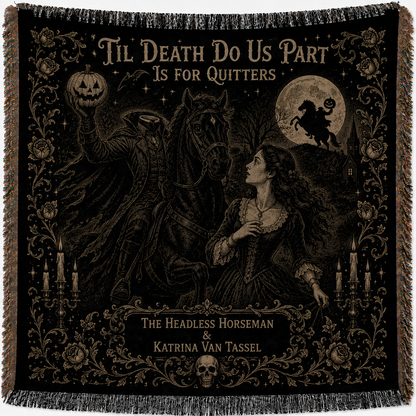 Headless Horseman & Katrina Van Tassel Woven Blanket, Sleepy Hollow Gothic Throw Blanket, Halloween Wall Tapestry, Horror Home Decor Gift
