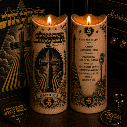 Stryper Isaiah 53:5 Flameless LED Candle, Christian Metal Band Inspired LED Candle, Faith-Based Music Gift, Battery Operated Candle, Stryper Fan Home Decor