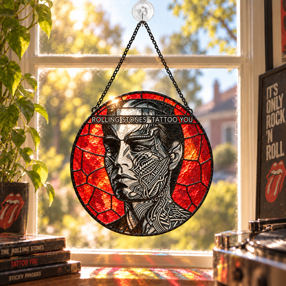 The Rolling Stones Iconic Album Stained Glass Sun Catcher – Retro Rock Music Window Hanging Gift for Fans