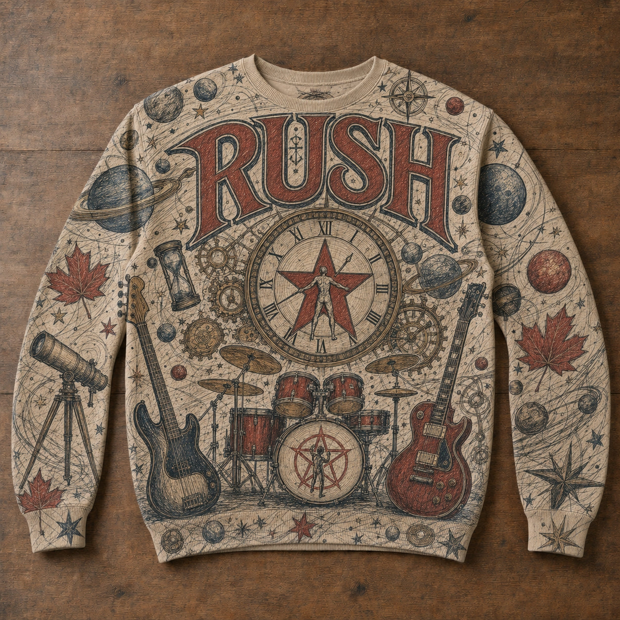 Rush Band Vintage Clockwork Angels Sweatshirt - Prog Rock Celestial Graphic Pullover