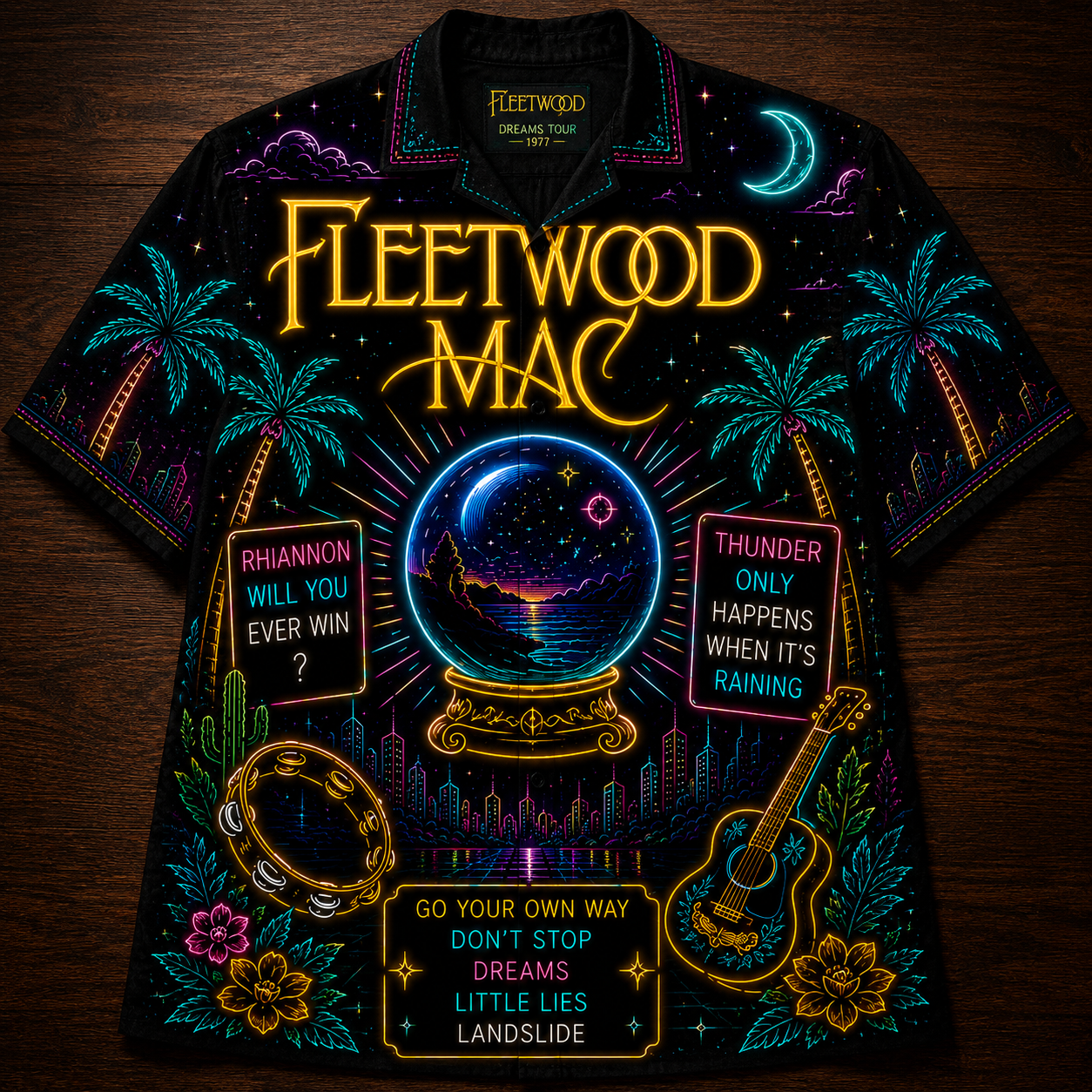 Fleetwood Mac Hawaiian Shirt - Unisex Neon Light Crystal Ball Button Up