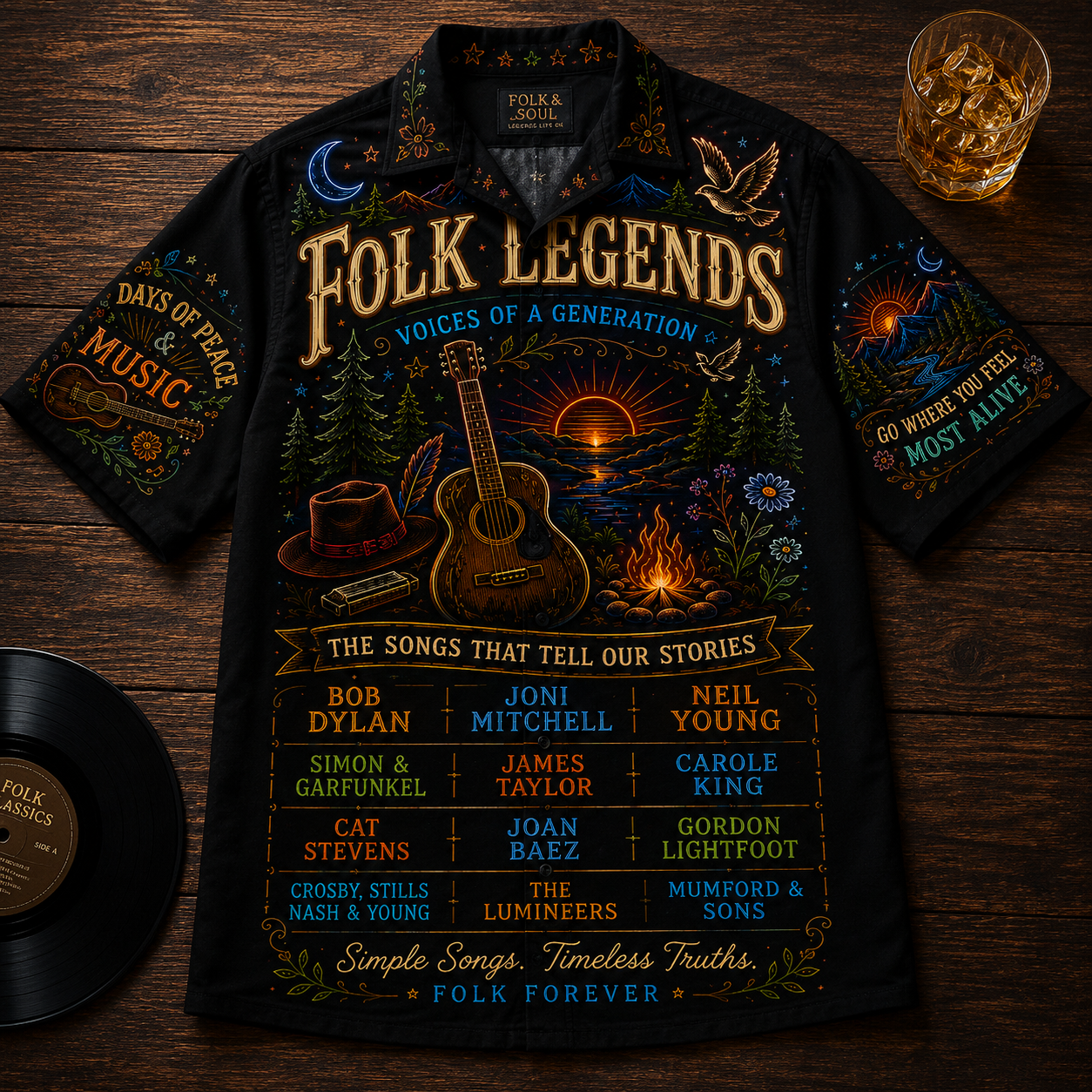 Folk Legends Hawaiian Shirt - Unisex Folk Never Dies Signpost Nature Summer Shirt