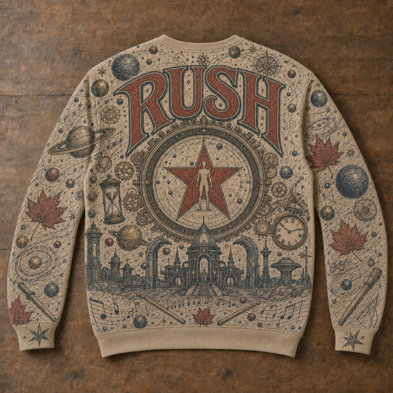 Rush Band Vintage Clockwork Angels Sweatshirt - Prog Rock Celestial Graphic Pullover