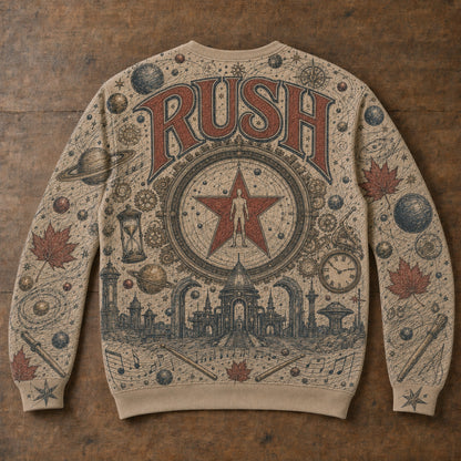 Rush Band Vintage Clockwork Angels Sweatshirt - Prog Rock Celestial Graphic Pullover