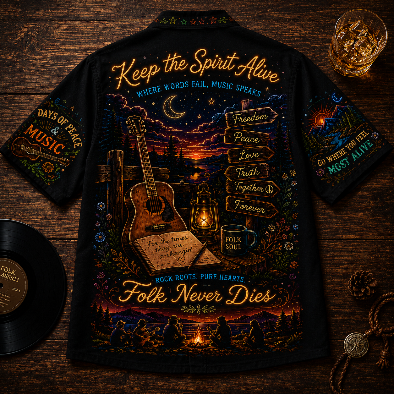 Folk Legends Hawaiian Shirt - Unisex Folk Never Dies Signpost Nature Summer Shirt