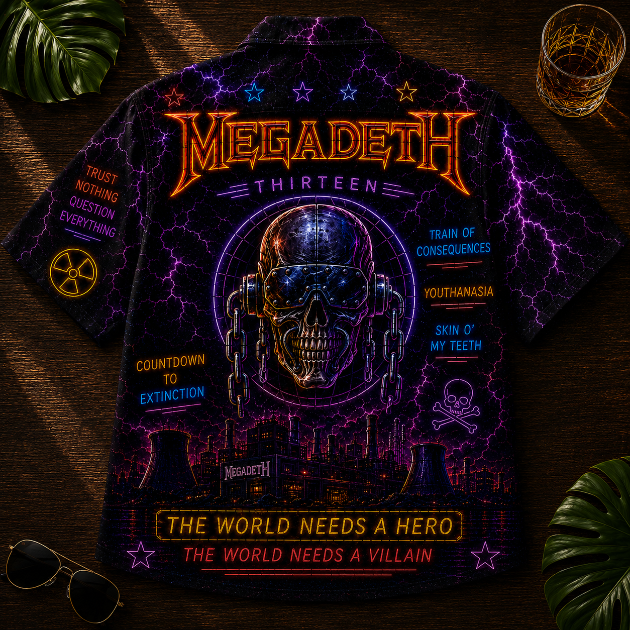 Megadeth Hawaiian Shirt - Unisex Vic Rattlehead Flying V Guitar Button Up